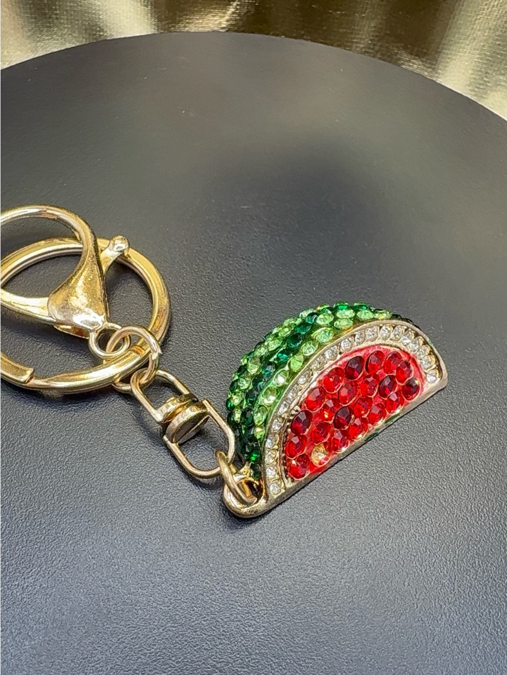 Gold Taco Crystal Keychain - Green & Red Accent- missing one rhinestone